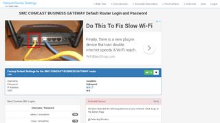 
                            9. SMC COMCAST BUSINESS GATEWAY Default Router Login and …