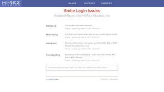 
                            2. Smite Login Issues - Hi-Rez Studios, Inc Status