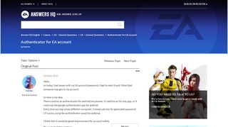 
                            3. Solved: Authenticator for EA account - Answer HQ