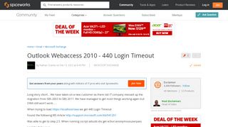 
                            5. [SOLVED] Outlook Webaccess 2010 - 440 Login Timeout - Spiceworks ...