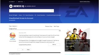 
                            1. Solved: Unauthorised Access to Account - Answer HQ - EA Answers HQ