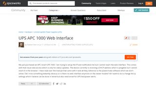 
                            7. [SOLVED] UPS APC 1000 Web Interface - Spiceworks Community