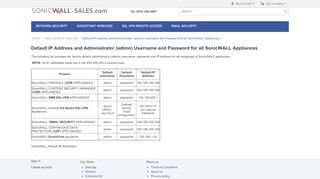 
                            10. SonicWALL Default IP Address and Administrator (admin) Username ...