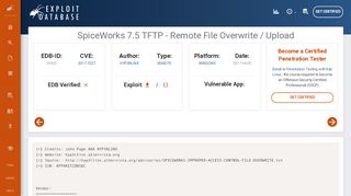 
                            2. SpiceWorks 7.5 TFTP - Remote File Overwrite / Upload - Windows ...