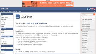 
                            8. SQL Server: CREATE LOGIN statement - TechOnTheNet