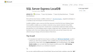 
                            4. SQL Server Express LocalDB - SQL Server | Microsoft Docs