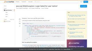 
                            1. sql server - java.sql.SQLException: Login failed for user ...