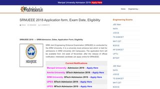 
                            7. SRMJEEE 2018 Application form, Exam Date, Eligibility