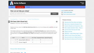 
                            1. SSA Date (Safe School Act) : Aeries Software