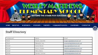 
                            6. Staff Directory – Wesley Matthews Elementary