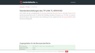 
                            5. Standardeinstellungen des TP-LINK TL-WR941ND