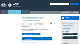 
                            4. Start or resume credit licence application | ASIC - Australian Securities ...