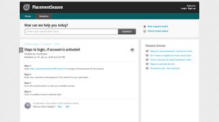 
                            4. Steps to login, if account is activated : PlacementSeason