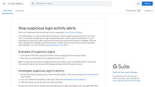 
                            9. Stop suspicious login activity alerts - G Suite Admin Help - Google Help