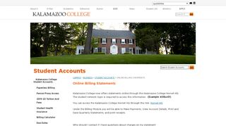 
                            3. Student Accounts: Online Billing Statements. Kalamazoo College