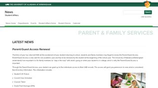
                            3. Student Affairs - News - Parent/Guest Access Renewal - UAB
