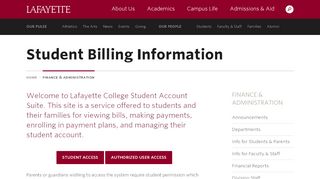 
                            6. Student Billing Information · Finance & Administration · Lafayette College
