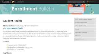 
                            8. Student Health | Enrollment Bulletin | Vanderbilt University