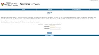 
                            2. Student Record - Login - Aberystwyth University