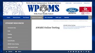 
                            2. Student Resources / AWARE Online Testing - Wills Point ISD