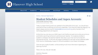 
                            2. Student Schedules and Aspen Accounts | Hanover Public Schools