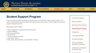 
                            8. Student Support Program - Notre Dame Academy