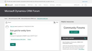 
                            3. Sub grid for entity form - Microsoft Dynamics CRM Forum Community ...