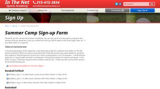 
                            10. Summer Camp Sign-up Form | In the Net Sports Academy