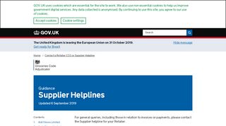 
                            8. Supplier Helplines - GOV.UK