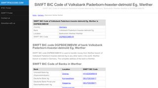 
                            4. SWIFT BIC Code of Volksbank Paderborn-hoexter-detmold Eg ...