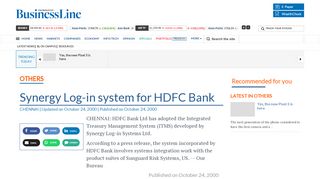 
                            8. Synergy Log-in system for HDFC Bank