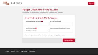 
                            9. Talbots Credit Card - Forgot Username or Password