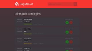 
                            4. talkmatch.com passwords - BugMeNot