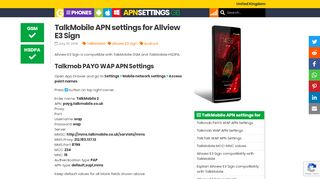 
                            4. TalkMobile APN settings for Allview E3 Sign - APN Settings UK