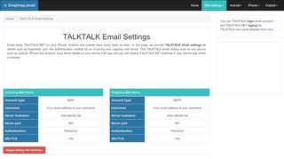 
                            3. TALKTALK Email Settings | TALKTALK.NET SMTP, IMAP & …