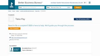 
                            8. Talus Pay | Complaints | Better Business Bureau® Profile