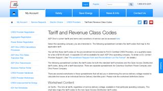 
                            8. Tariff and Revenue Class Codes - AEP Ohio