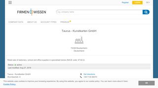 
                            3. Taurus - Kunstkarten GmbH, Brackenheim - Credit Report