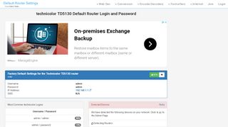 
                            7. technicolor TD5130 Default Router Login and Password