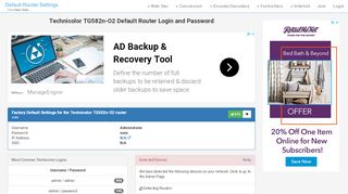 
                            5. Technicolor TG582n-O2 Default Router Login and Password