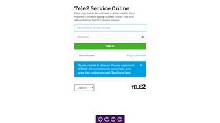 
                            2. Tele2 Service Online: Sign in