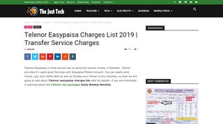 
                            9. Telenor Easypaisa Charges List 2019 | Transfer Service Charges