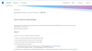 
                            2. Telstra - How do I access my modem settings? - Support