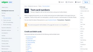 
                            3. Test card numbers | Adyen Docs