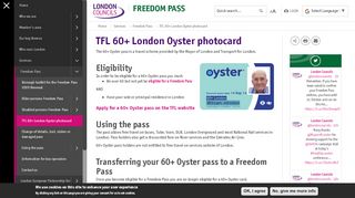 
                            10. TFL 60+ London Oyster photocard | London Councils