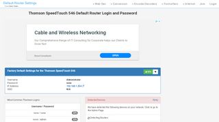 
                            3. Thomson SpeedTouch 546 Default Router Login …