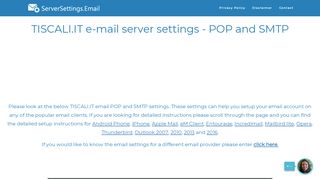 
                            8. TISCALI.IT email server settings - POP and SMTP ...