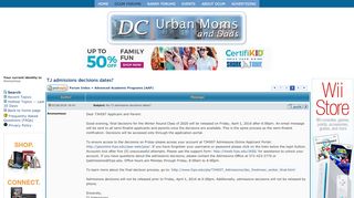 
                            9. TJ admissions decisions dates? - DC Urban Moms and Dads