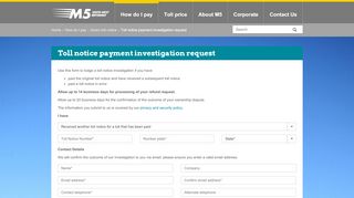 
                            1. Toll notice payment investigation request - M5 Motorway