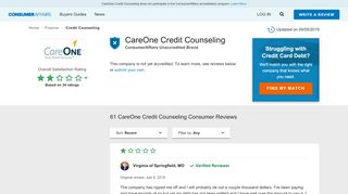 
                            3. Top 61 Reviews about CareOne Credit Counseling